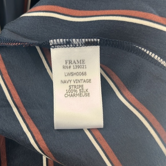 Frame 100% Silk Navy Vintage Stripe Long Sleeve Button Up Midi Dress - Picture 6 of 12